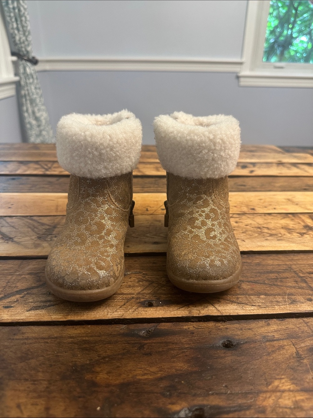 UGG Kids Tan Boots with Cream Shearling Cuff